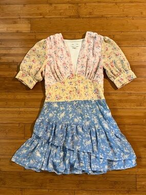 Patchwork Floral Mini Dress in Pink, Yellow & Blue LoveShackFancy Dupe!